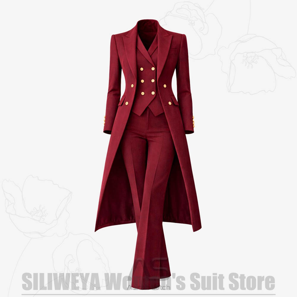 Formal Waistcoat Vest - Женский костюм-тройка: двубортное длинное пальто, жилет,